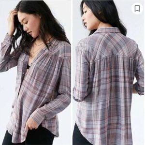UO BDG Plaid Front Tie Hi Low Flannel Button Down